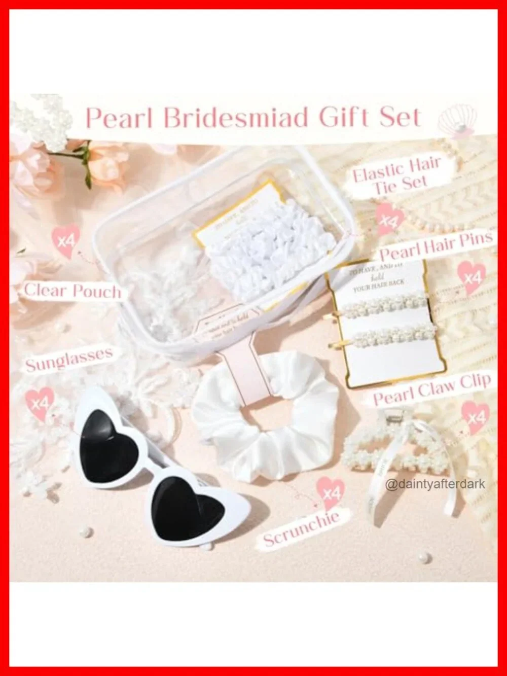 Bridesmaid Proposal Gift Set Clear Toiletry Bag Pearl Hair Clips Scrunchies